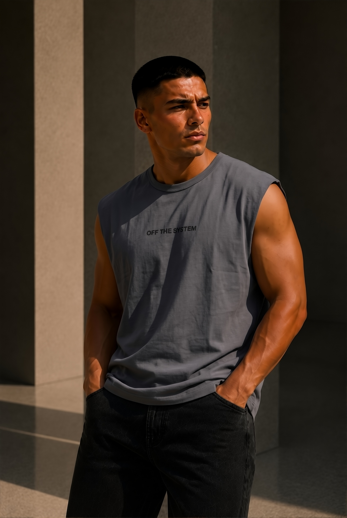 Off the System - Offshoulder Motive Shirt Grey